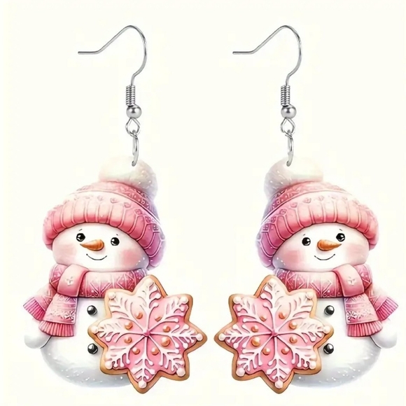 NEW Acrylic Snowflake and Snowman Dangle Earrings - Picture 5 of 7